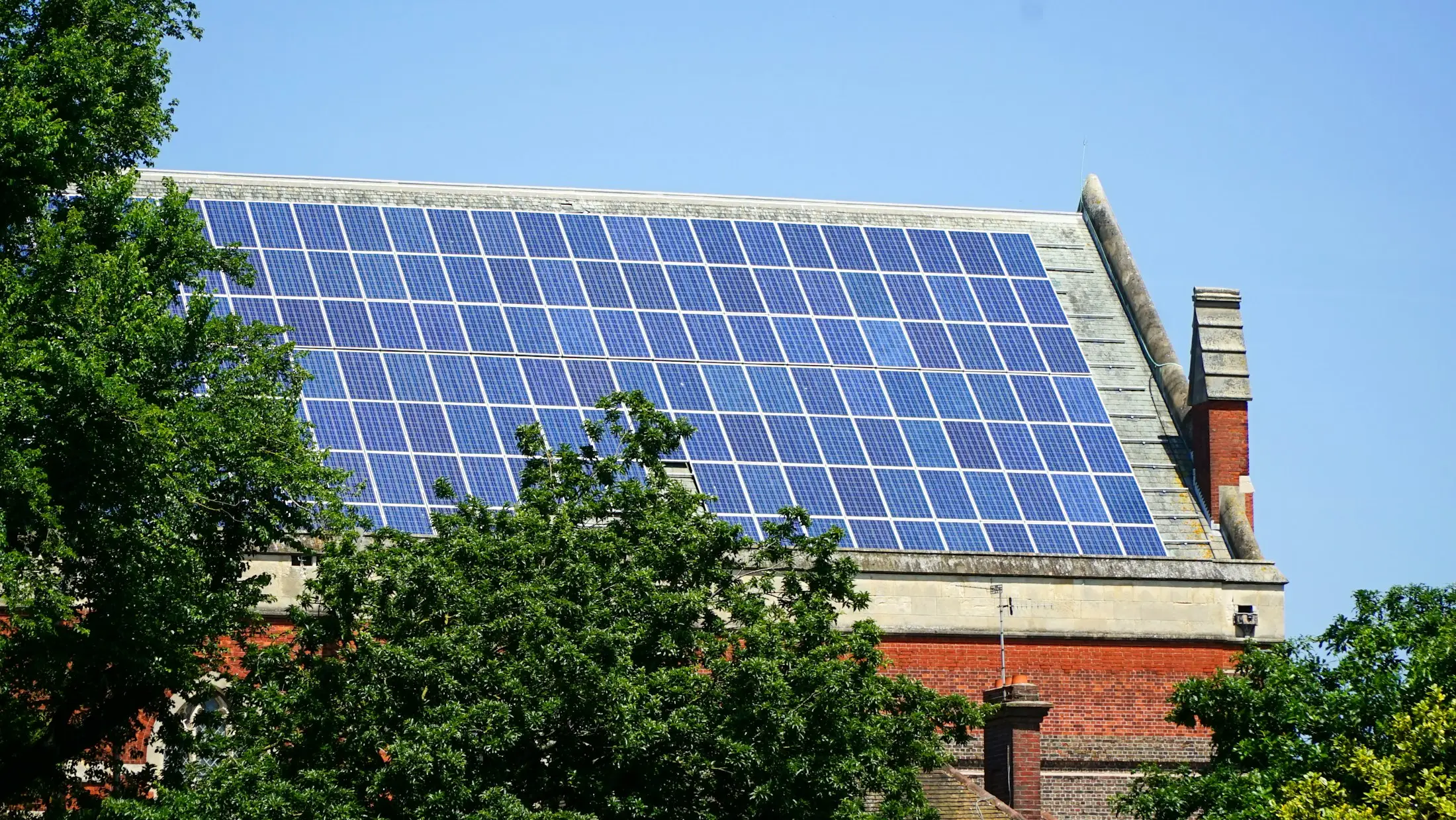 Large solar array on a pitched heritage roof